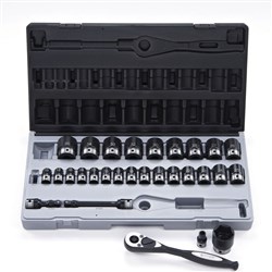 29 Piece 1/2 Drive 6-Point Metric, Standard Socket Set Dual Action