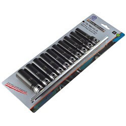 10 Piece 1/2 Drive 6-Point Metric, Deep Socket Set Dual Action