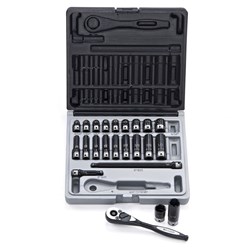 23 Piece 1/4 Drive 6-Point Imperial, Standard Socket Set Dual Action