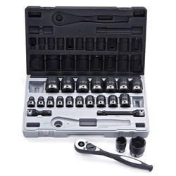 22 Piece 1/2 Drive 6-Point Imperial, Standard Socket Set Dual Action