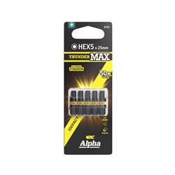 ThunderMax HEX5 x 25mm Impact Insert Bit Carded | 5 Pack