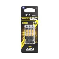 ThunderMax PH1 x 50mm Impact Power Bit Carded | 3 Pack