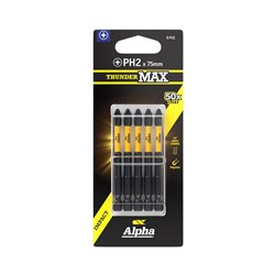 ThunderMax PH2 x 75mm Impact Power Bit Carded | 5 Pack