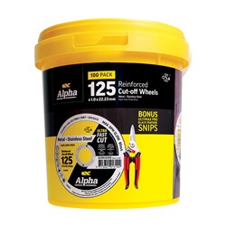 Cutting Disc 125 x 1mm Alpha Tub (Pk 100) Bonus 29-721B Snips