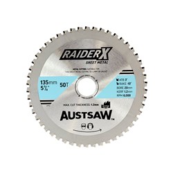 Austsaw RaiderX Sheet Metal Blade 135mm x 20 x 50T Cermet.