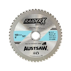 Austsaw RaiderX Sheet Metal Blade 150mm x 20 x 52T Cermet.