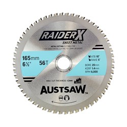 Austsaw RaiderX Sheet Metal Blade 165mm x 20 x 56T  TCT