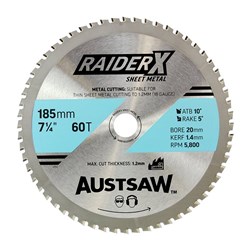 Austsaw RaiderX Sheet Metal Blade 185mm x 20 x 60T  TCT
