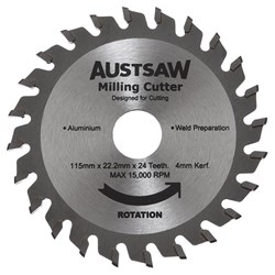 Austsaw - 115mm (4.5in) 4mm Milling Cutter Blade - 22.2mm Bore - 24 Teeth