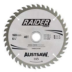 Austsaw Raider Timber Blade 160mm x 20/16 Bore x 40 T Thin Kerf