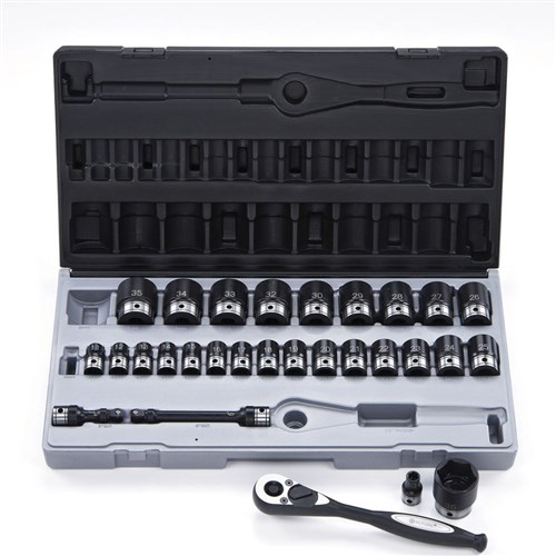 29 Piece 1/2 Drive 6-Point Metric, Standard Socket Set Dual Action