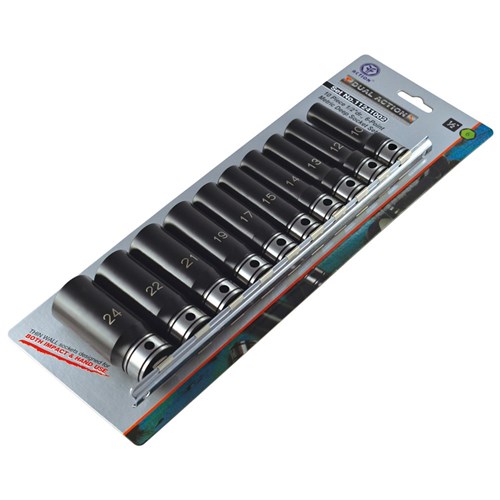 10 Piece 1/2 Drive 6-Point Metric, Deep Socket Set Dual Action