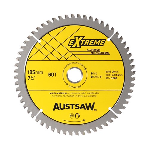 Austsaw - 185mm (7 1/4in) Aluminium Blade Triple Chip - 20/16mm Bore - 60 Teeth