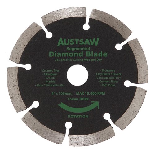 Austsaw - 103mm (4in) Diamond Blade Segmented - 16mm Bore - Segmented