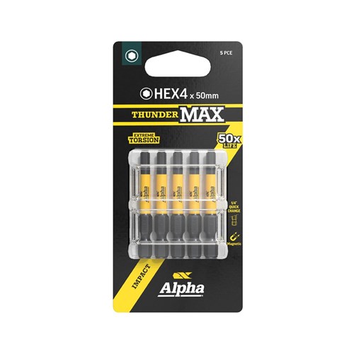 ThunderMax HEX4 x 50mm Impact Power Bit Carded | 5 Pack