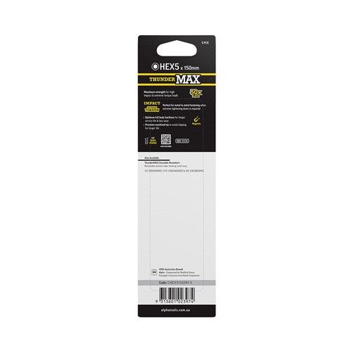 ThunderMax HEX5 x 150mm Impact Power Bit Carded | 5 Pack