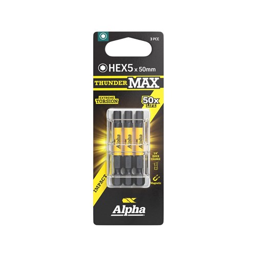 ThunderMax HEX5 x 50mm Impact Power Bit Carded | 3 Pack