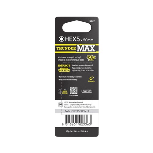 ThunderMax HEX5 x 50mm Impact Power Bit Carded | 3 Pack