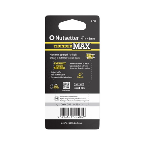 ThunderMax 1/4in x 45mm Impact Magnetic Nutsetter Carded | 3 Pack