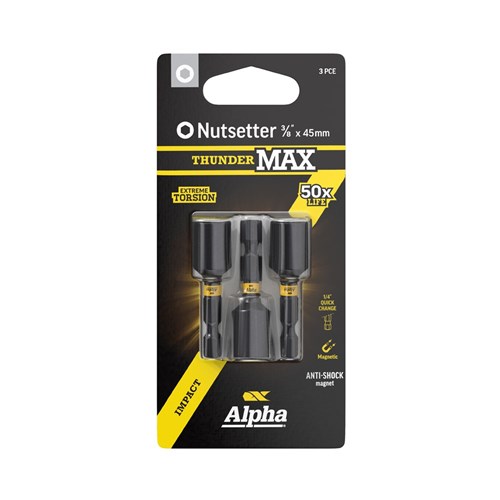 ThunderMax 3/8in x 45mm Impact Magnetic Nutsetter Carded | 3 Pack