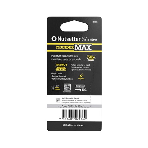 ThunderMax 5/16in x 45mm Impact Magnetic Nutsetter Carded | 3 Pack