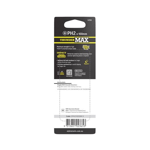 ThunderMax PH2 x 100mm Impact Power Bit Carded | 5 Pack