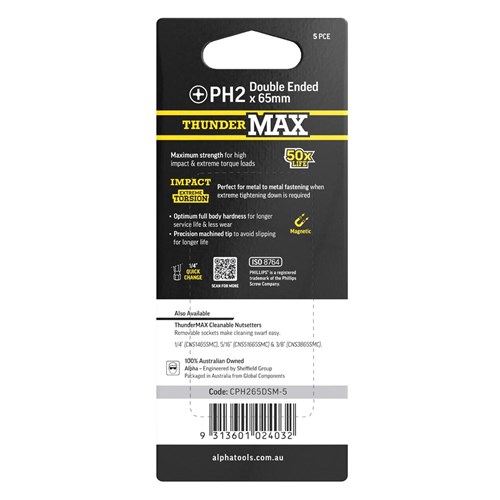 ThunderMax PH2 x 65mm Impact Double Ended Bit Carded | 5 Pack
