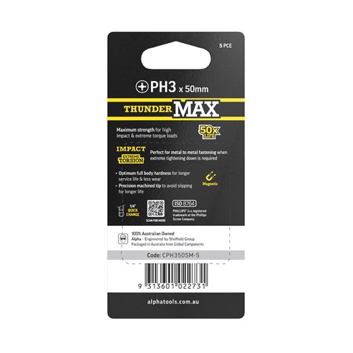 ThunderMax PH3 x 50mm Impact Power Bit Carded | 5 Pack