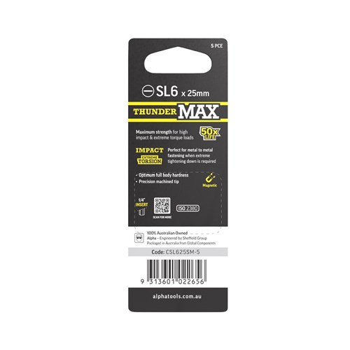 ThunderMax SL6 x 25mm Impact Insert Bit Carded | 5 Pack