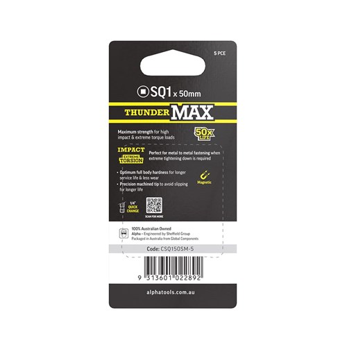 ThunderMax SQ1 x 50mm Impact Power Bit Carded | 5 Pack