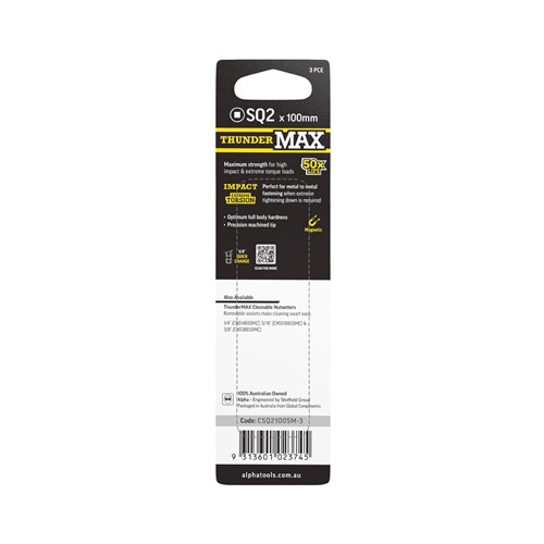 ThunderMax SQ2 x 100mm Impact Power Bit Carded | 3 Pack