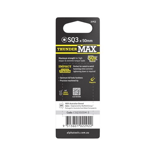 ThunderMax SQ3 x 50mm Impact Power Bit Carded | 3 Pack