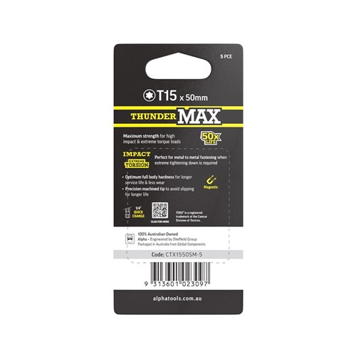 ThunderMax TX15 x 50mm Impact Power Bit Carded | 5 Pack