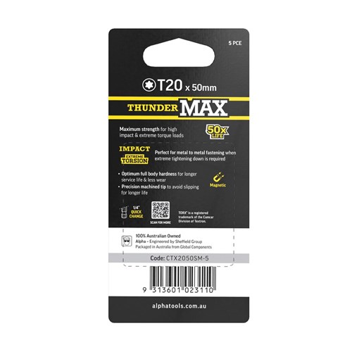 ThunderMax TX20 x 50mm Impact Power Bit Carded | 5 Pack