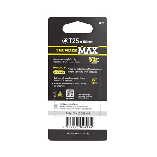 ThunderMax TX25 x 50mm Impact Power Bit Carded | 5 Pack