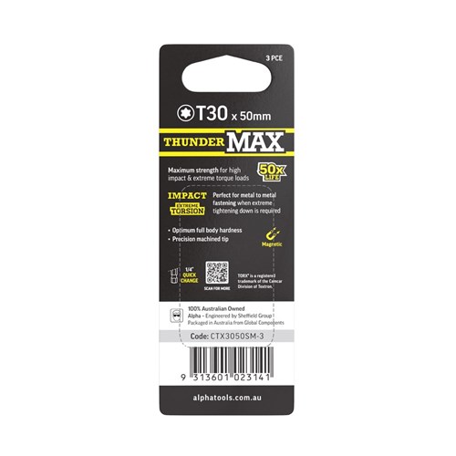 ThunderMax TX30 x 50mm Impact Power Bit Carded | 3 Pack