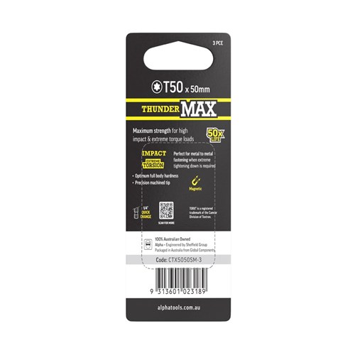 ThunderMax TX50 x 50mm Impact Power Bit Carded | 3 Pack