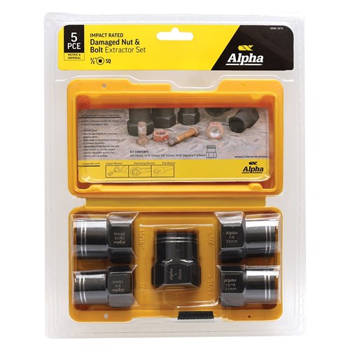 5 Pce | Alpha Damaged Nut & Bolt Extractor Set | 1/2in Drive Met/Imp