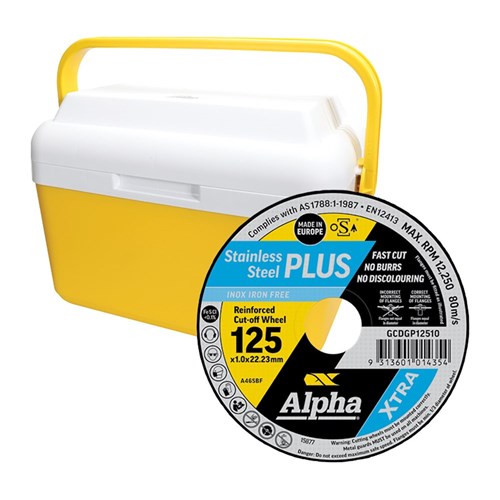 Alpha Stainless Plus 125 x 1mm Cutting Disc 100 Pack with Bonus Cooler Box