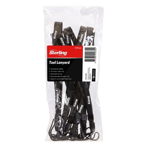 Sterling Black Polyester Lanyard Pk10