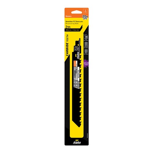 Alpha Carbide Teeth TCT Destructor Masonry Recip Blade | 2 TPI - 240mm
