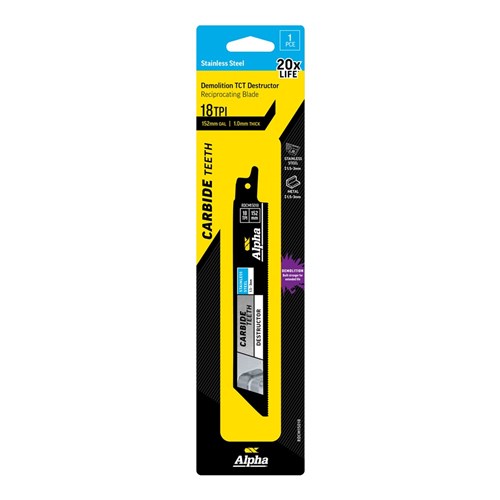 Alpha Carbide Teeth TCT Destructor Stainless Steel Recip Blade | 18 TPI - 152mm
