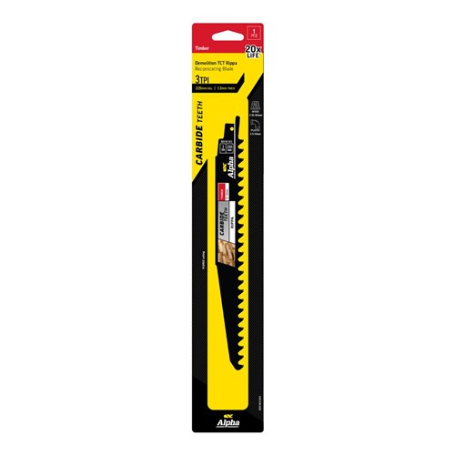Alpha Carbide Teeth TCT Rippa Timber Recip Blade | 3 TPI - 228mm
