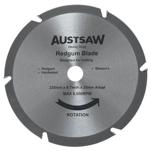 Austsaw - 235mm (9 1/4in) Redgum Sleeper Blade - 25mm Bore - 6T Teeth