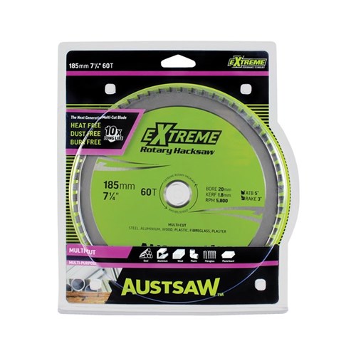 Austsaw - 185mm (7in) Rotary Hacksaw Blade - 20/16mm Bore - 60 Teeth